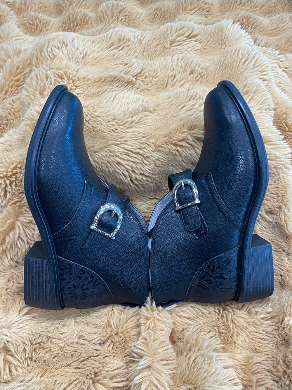 Alegria Black Leather Buckle Ankle Boots - Picture 6 of 11